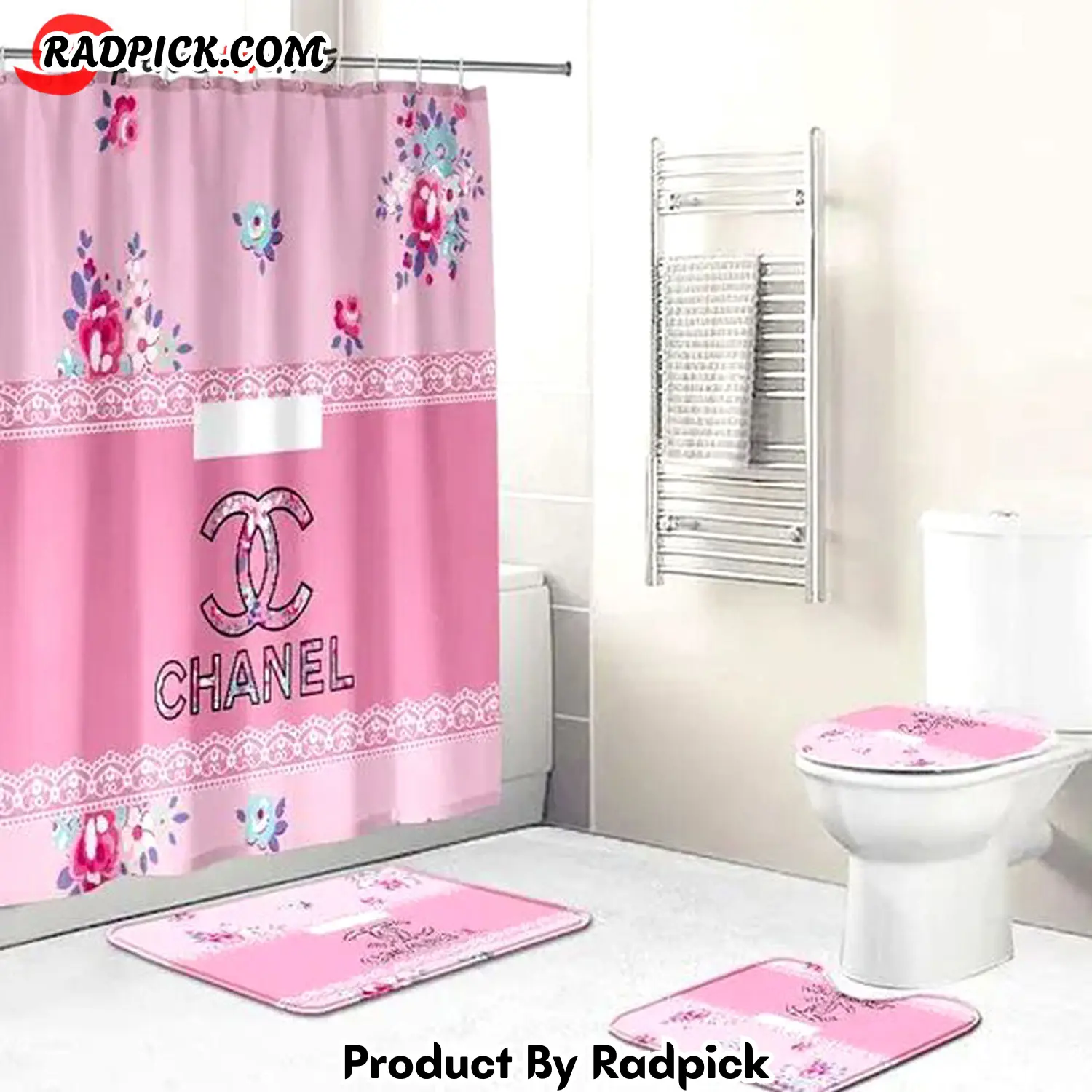 Chanel pink flower bathroom set hot luxury shower curtain bath rug mat home decor 327 bathroom accessory sets rp3871173.png